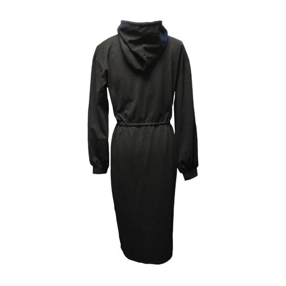 Black Hooded Dress with Drawstring and Front Slit by K Too Sz M - Picture 3 of 8